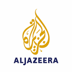 Al Jazeera logo: gold Arabic calligraphy above the blue ALJAZEERA wordmark.